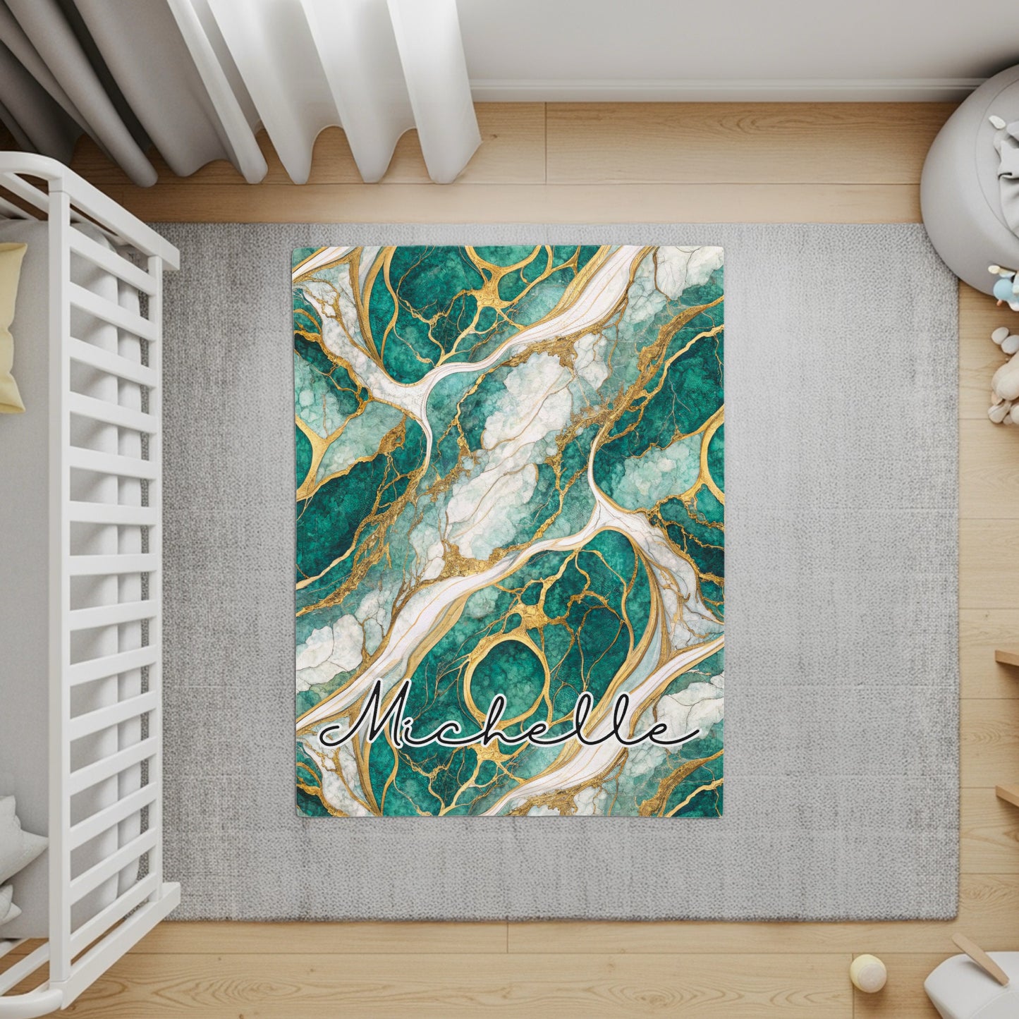 Teal Marble Design with Golden Veins Custom Name Blanket - Walk Greener