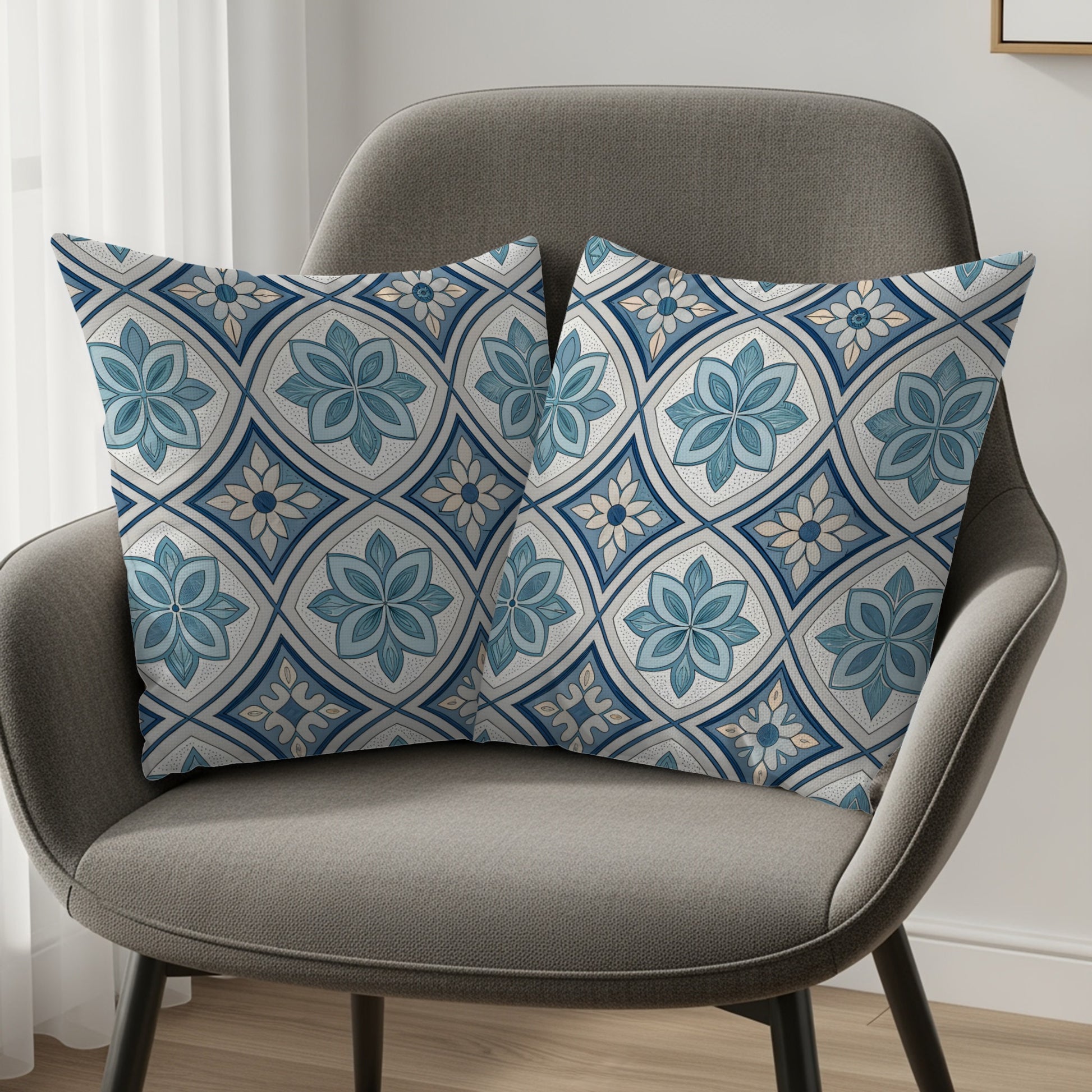 Blue Floral Pattern Decorative Throw Pillows product type