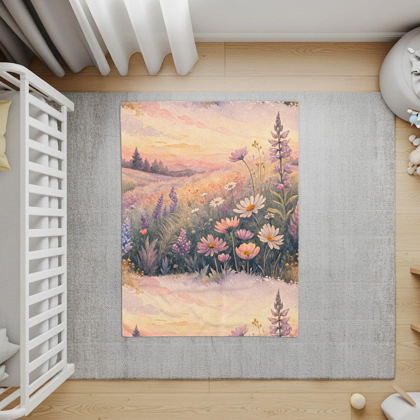 Floral Meadow Landscape Sunset in Watercolor Painting - Walk Greener