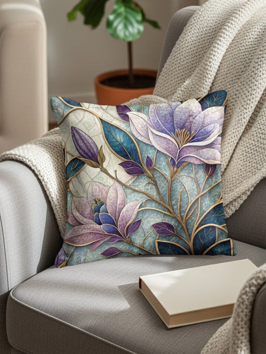 Magnolia Flowers and Leaves Pattern Floral Design Throw Pillows - Walk Greener