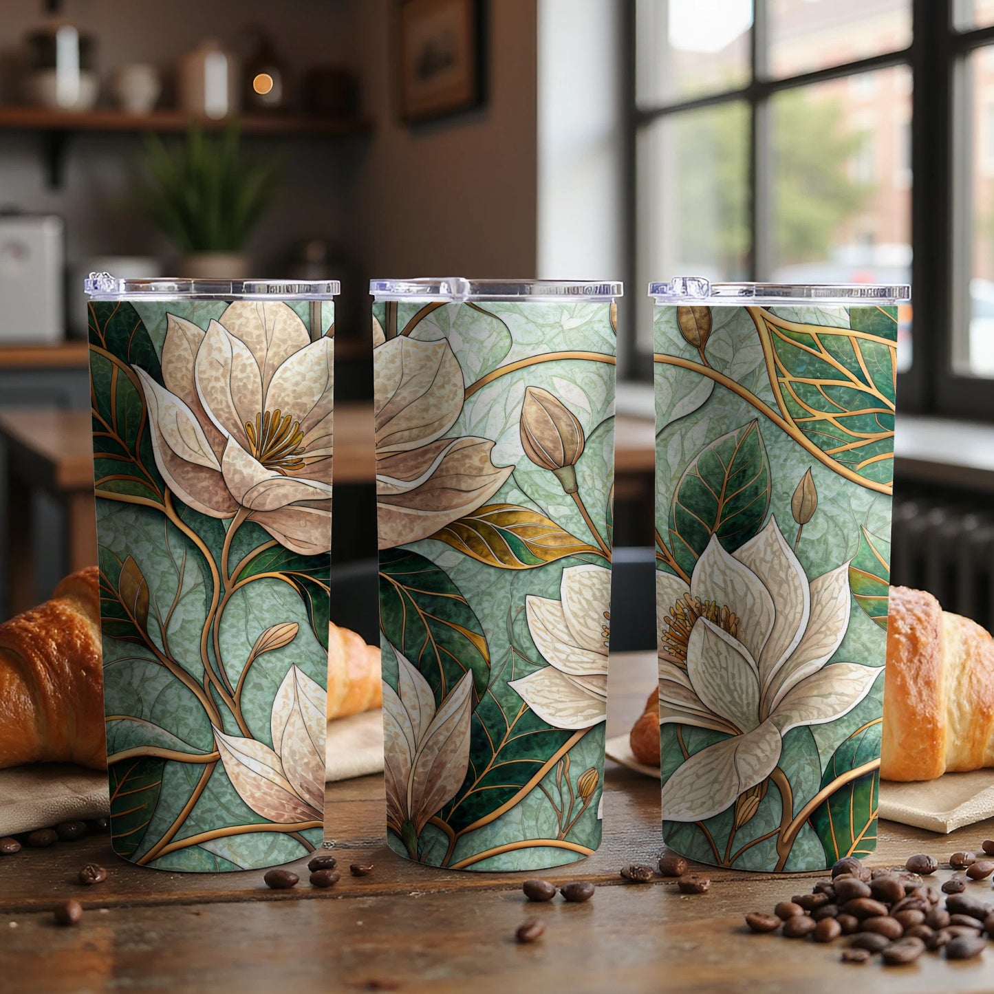 Floral Watercolor Design Art Nouveau Pattern 20 oz Skinny Tumbler - Walk Greener