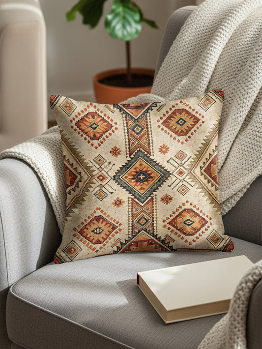 Tribal Geometric Pattern Rich Colors Detail Texture Throw Pillows - Walk Greener