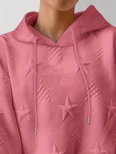 Plus Size Star Texture Long Sleeve Drawstring Hoodie – Effortless Comfort & Style