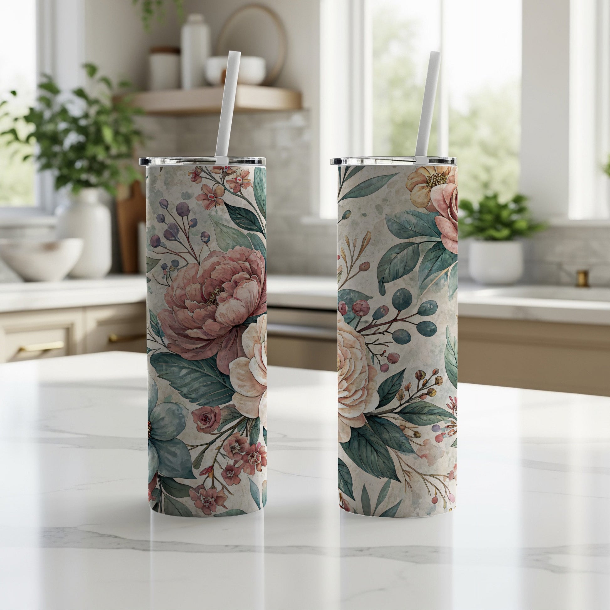 Watercolor Floral Delightful Delicate Design 20 oz Skinny Tumbler - Walk Greener