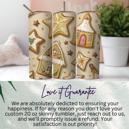 Custom Gingerbread House and Star Design Skinny Tumbler
