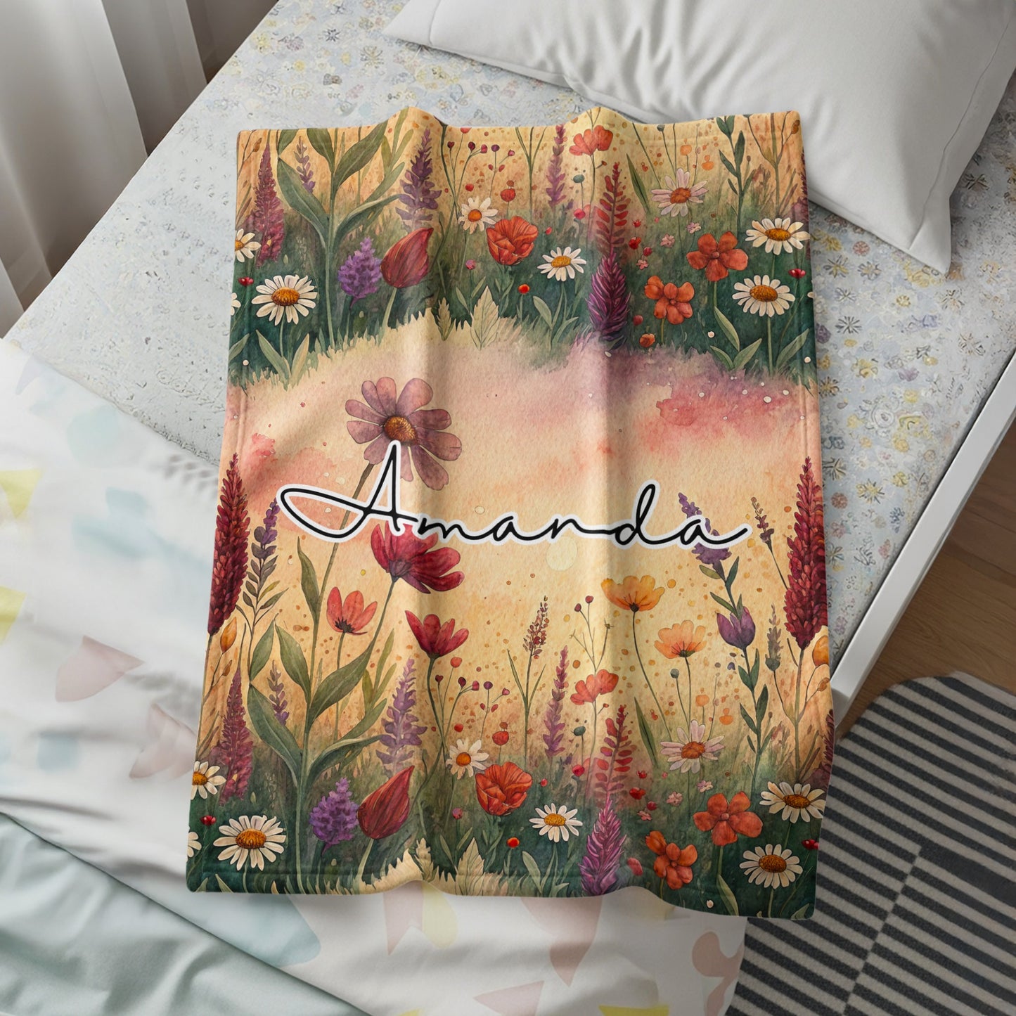 Personalized Floral Blanket with Custom Name Design