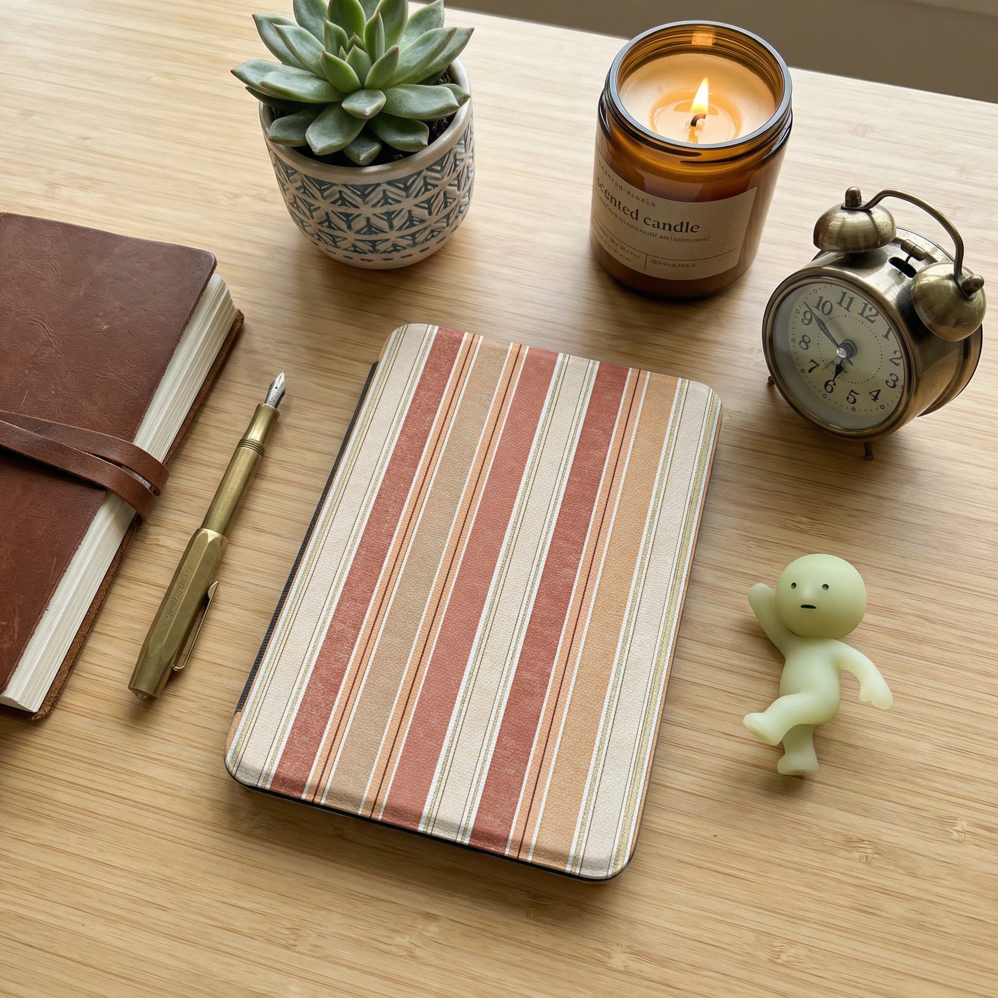 Striped Cover for Tablet with Neutral and Red Tones