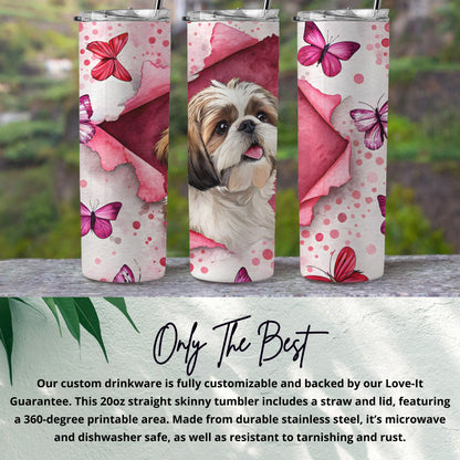 Butterfly and Dog Themed 20oz Skinny Tumbler Cup