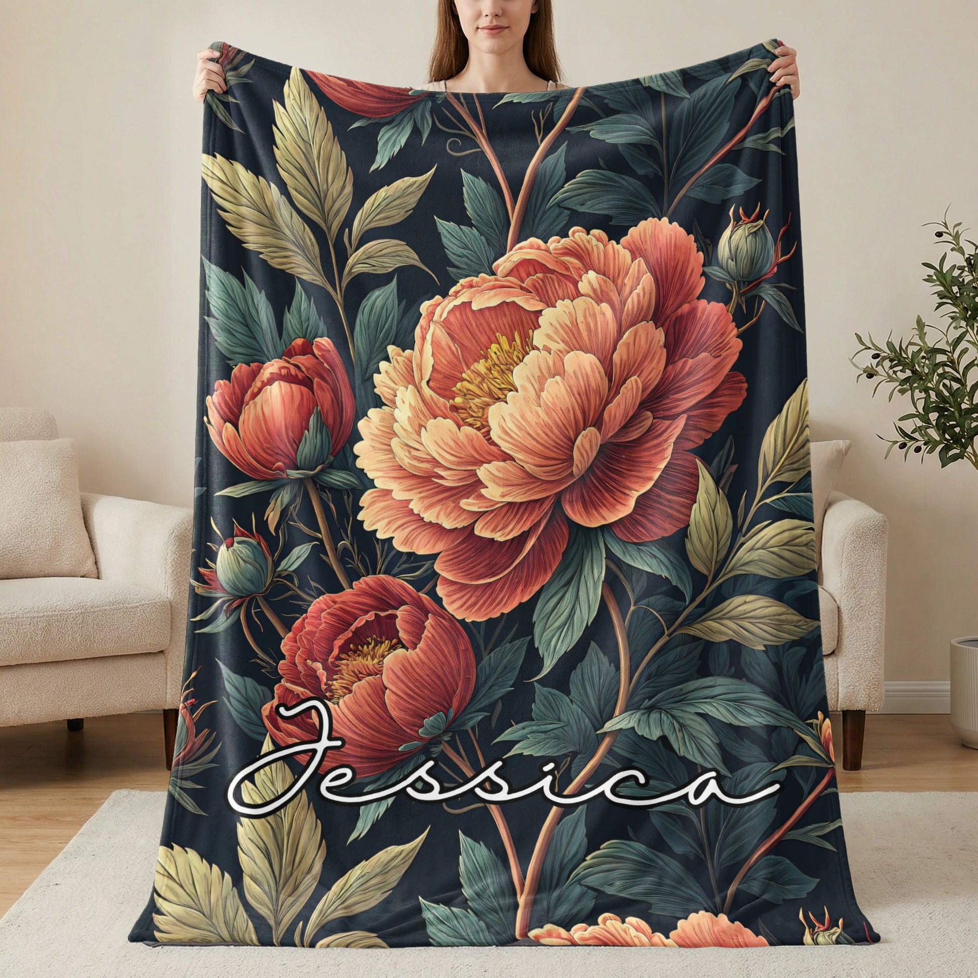 Floral Custom Name Pattern Beautiful Flower Design Custom Blanket - Walk Greener