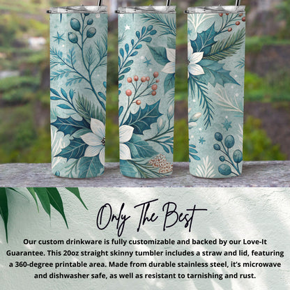 Floral Blue Christmas Skinny Tumbler With Straw Tumbler