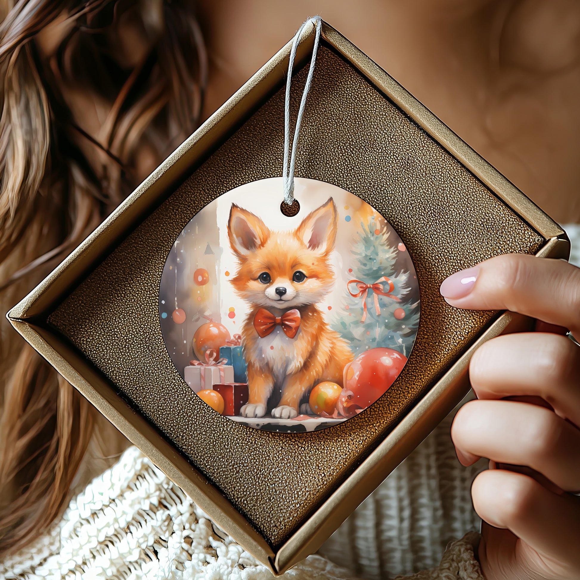 Festive Fox with Bow Christmas Tree Decoration product