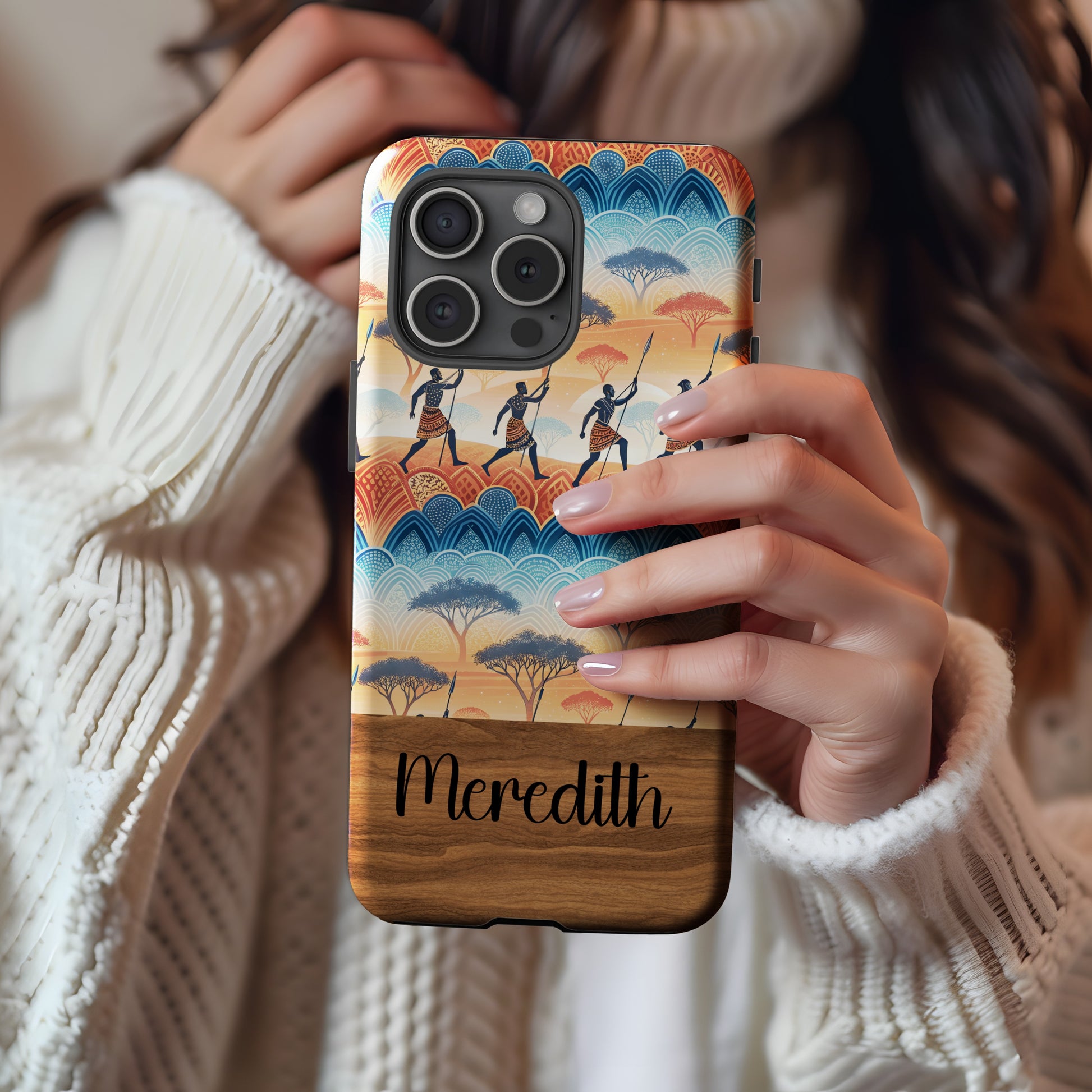 African Savannah Silhouette With Custom Name Phone Case - Walk Greener