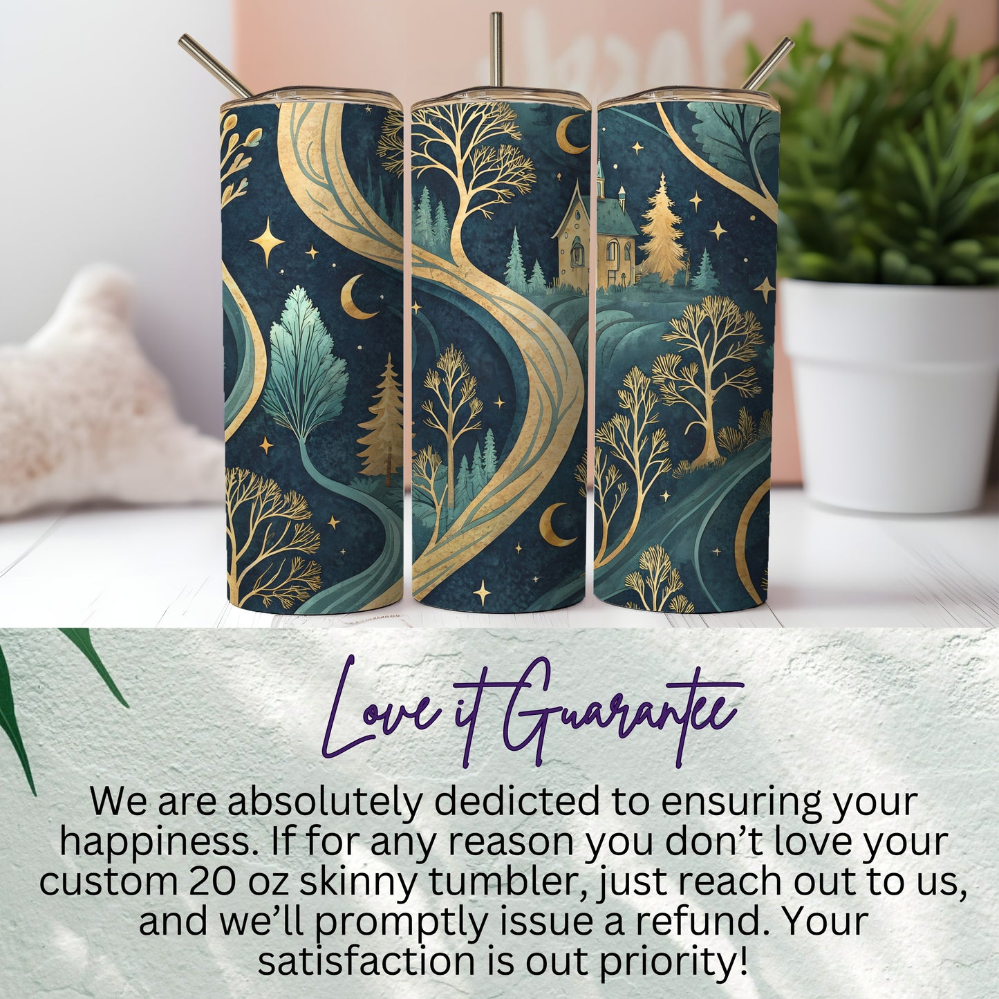 Custom 20 oz Skinny Tumbler with Scenic Forest Design