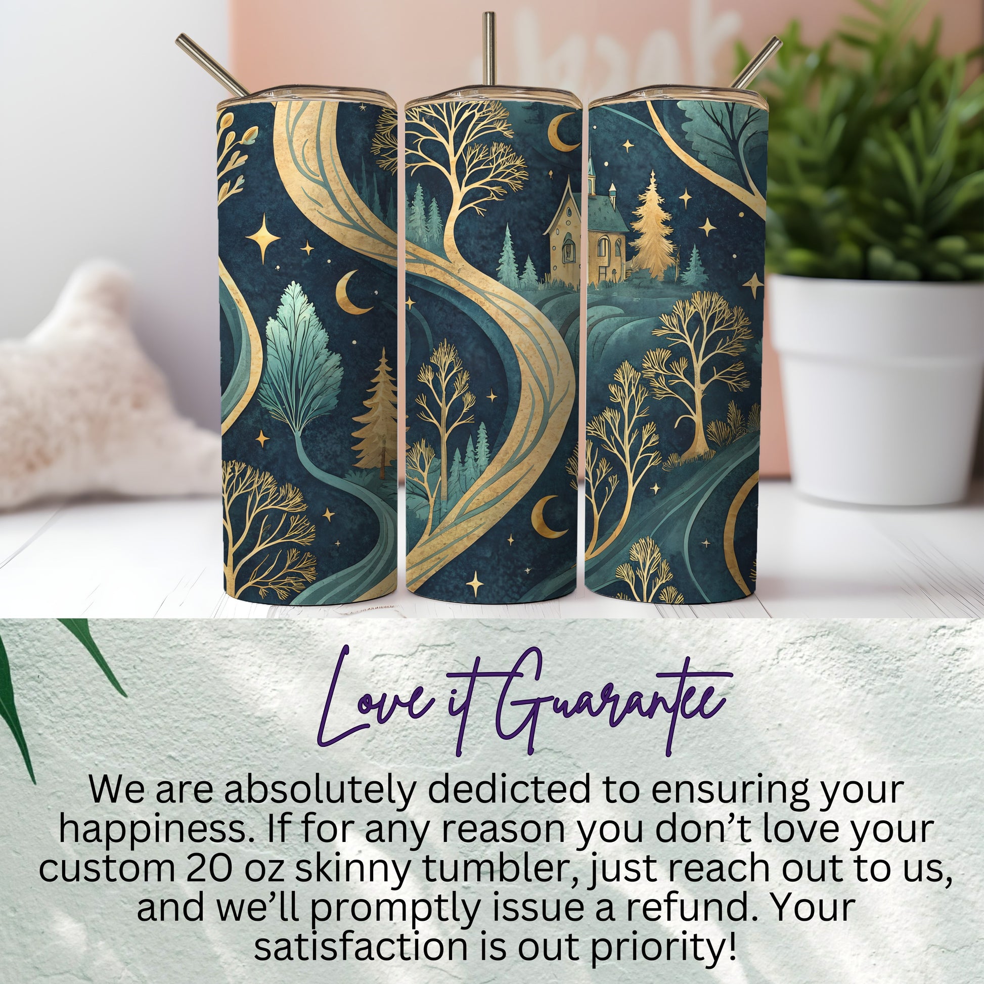 Custom 20 oz Skinny Tumbler with Scenic Forest Design