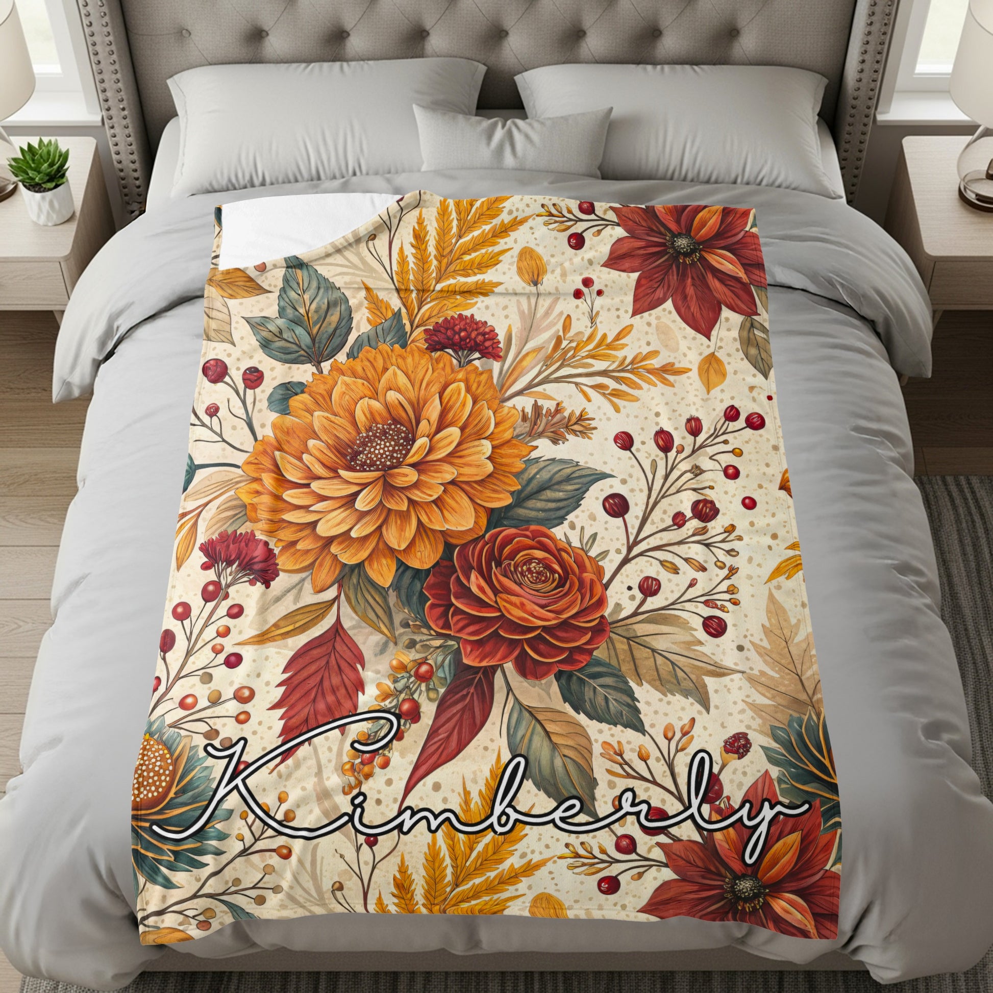 Autumn Floral Personalized Comforter Blanket