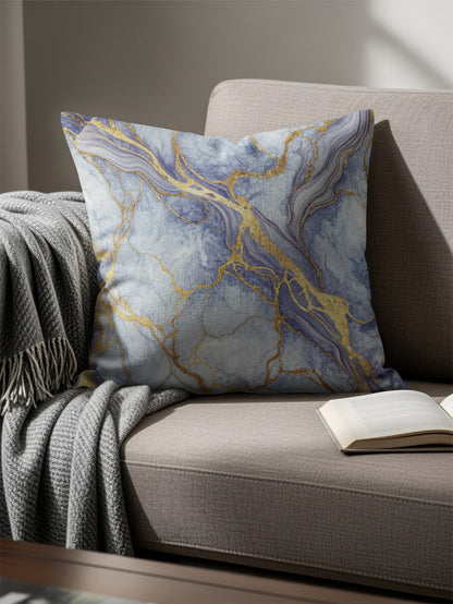 Elegant Blue and Gold Marble Pattern Throw Pillow
