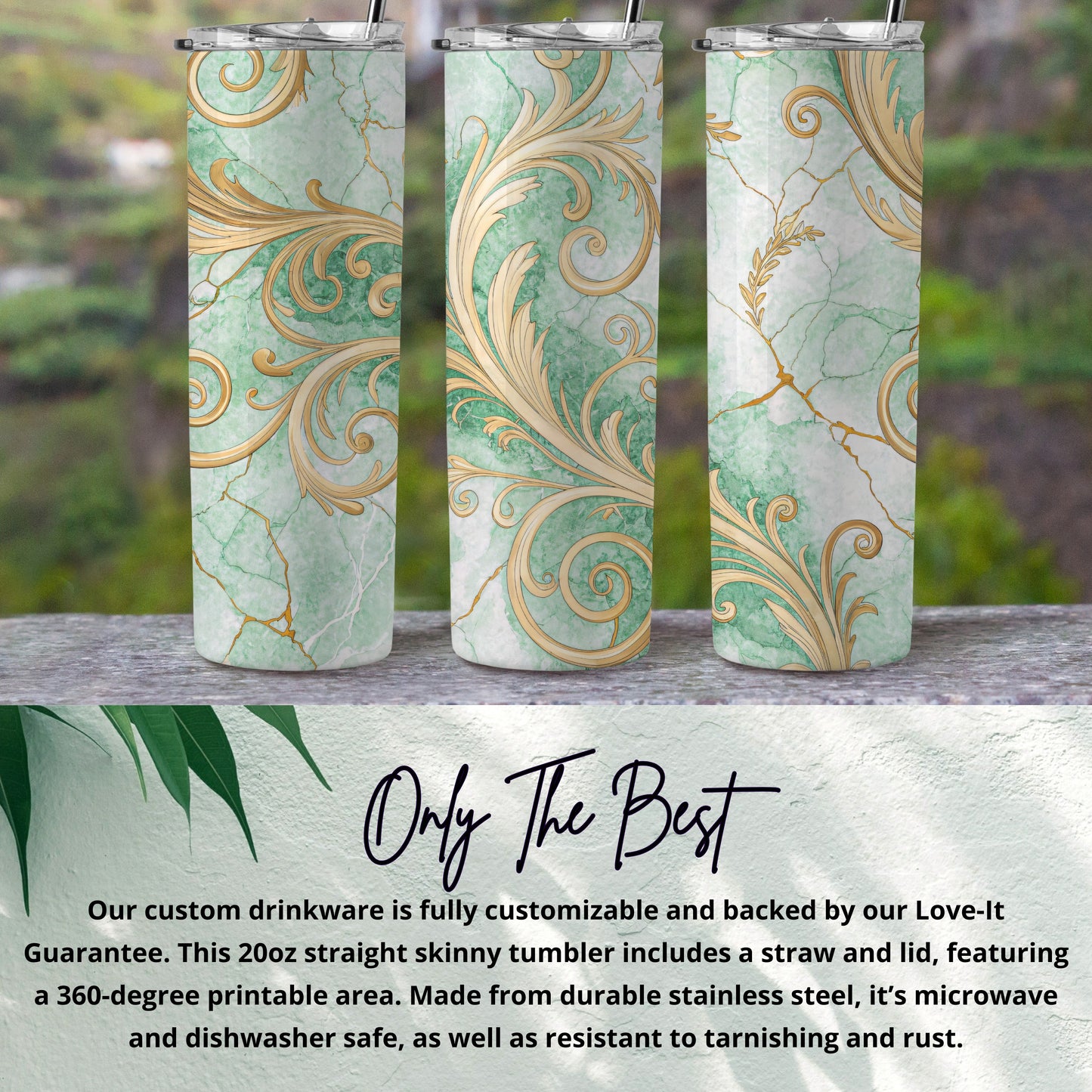 Customizable Green and Gold Pattern 20oz Skinny Tumbler