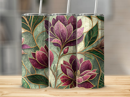 Elegant Floral Design with Golden Outline 20 oz Skinny Tumbler - Walk Greener