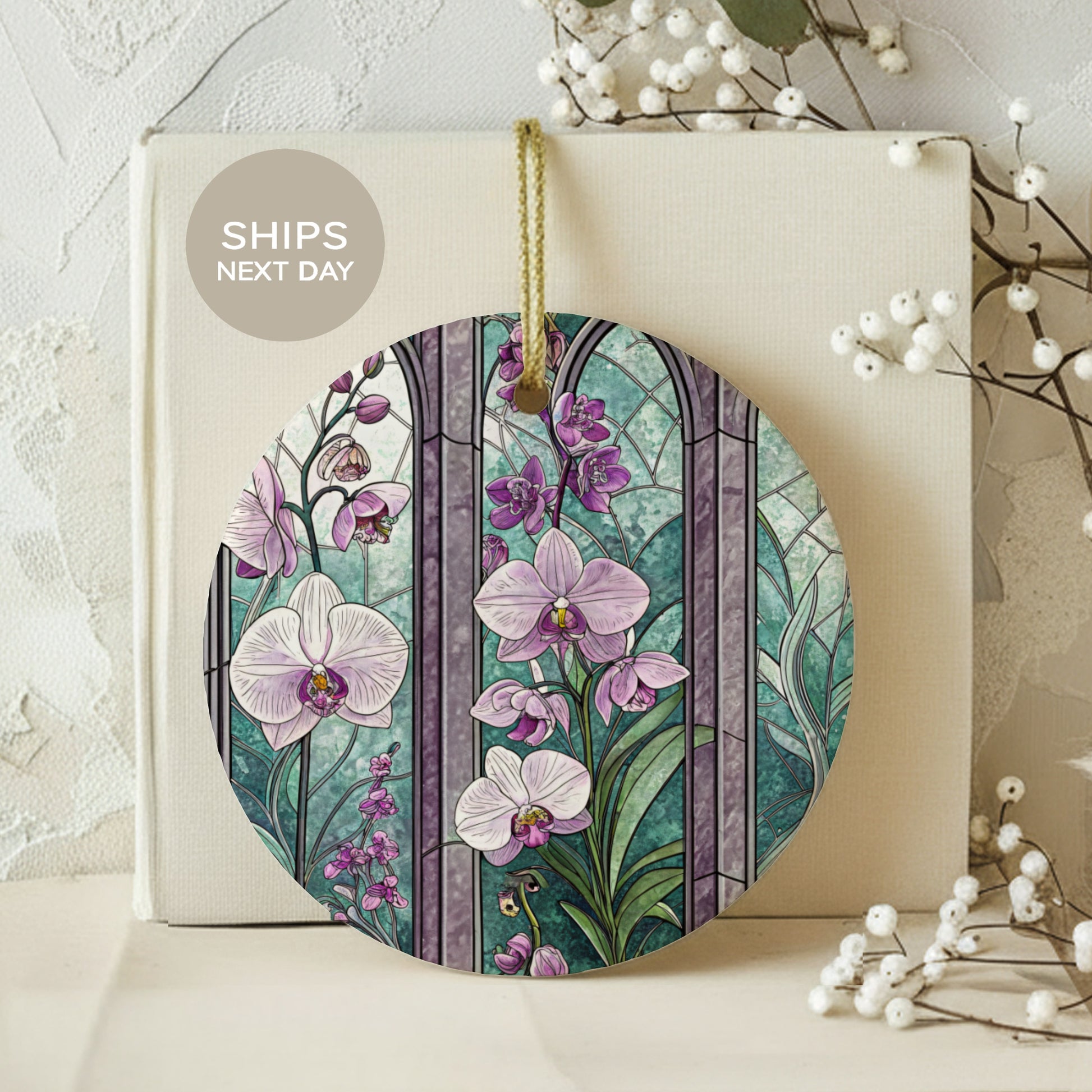 Floral Stained Glass Design Hanging Ornament Decor