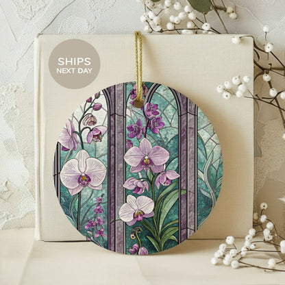 Floral Stained Glass Design Hanging Ornament Decor