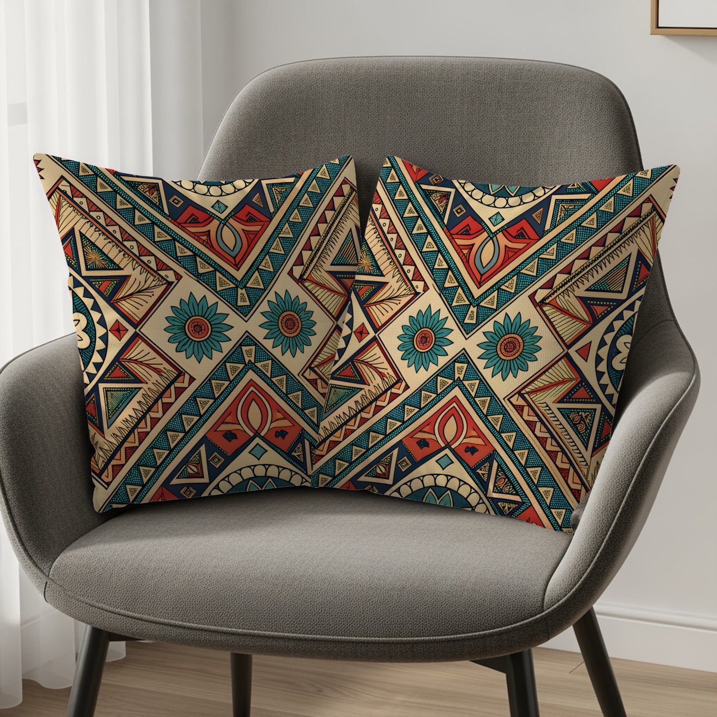 Vibrant Geometric Pattern Decorative Pillow Set