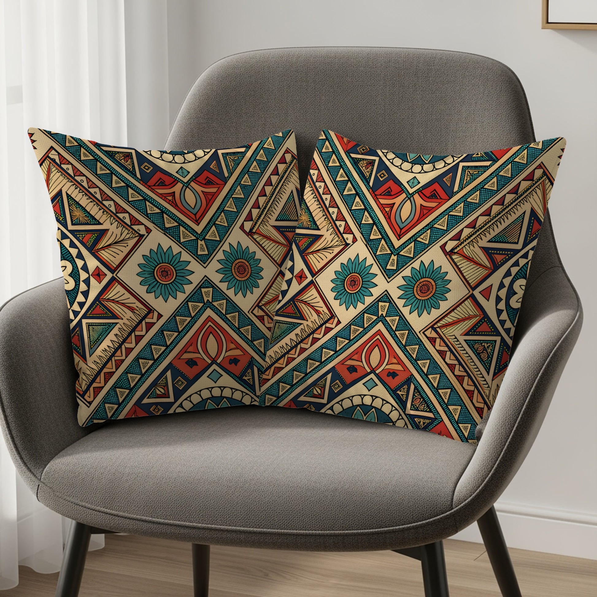Vibrant Geometric Pattern Decorative Pillow Set