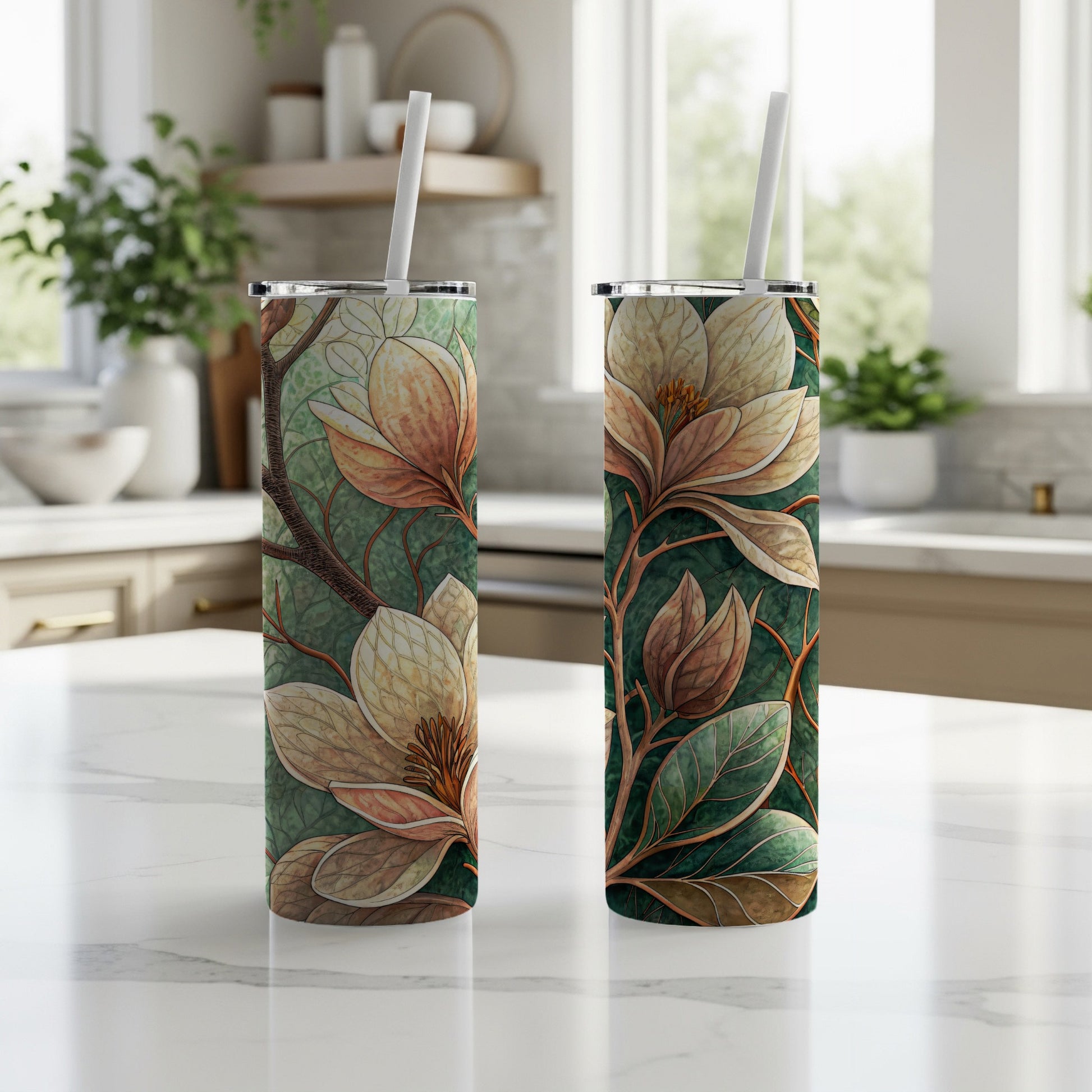 Magnolia Floral Dream Pattern Spring Design Art 20 oz Skinny Tumbler - Walk Greener