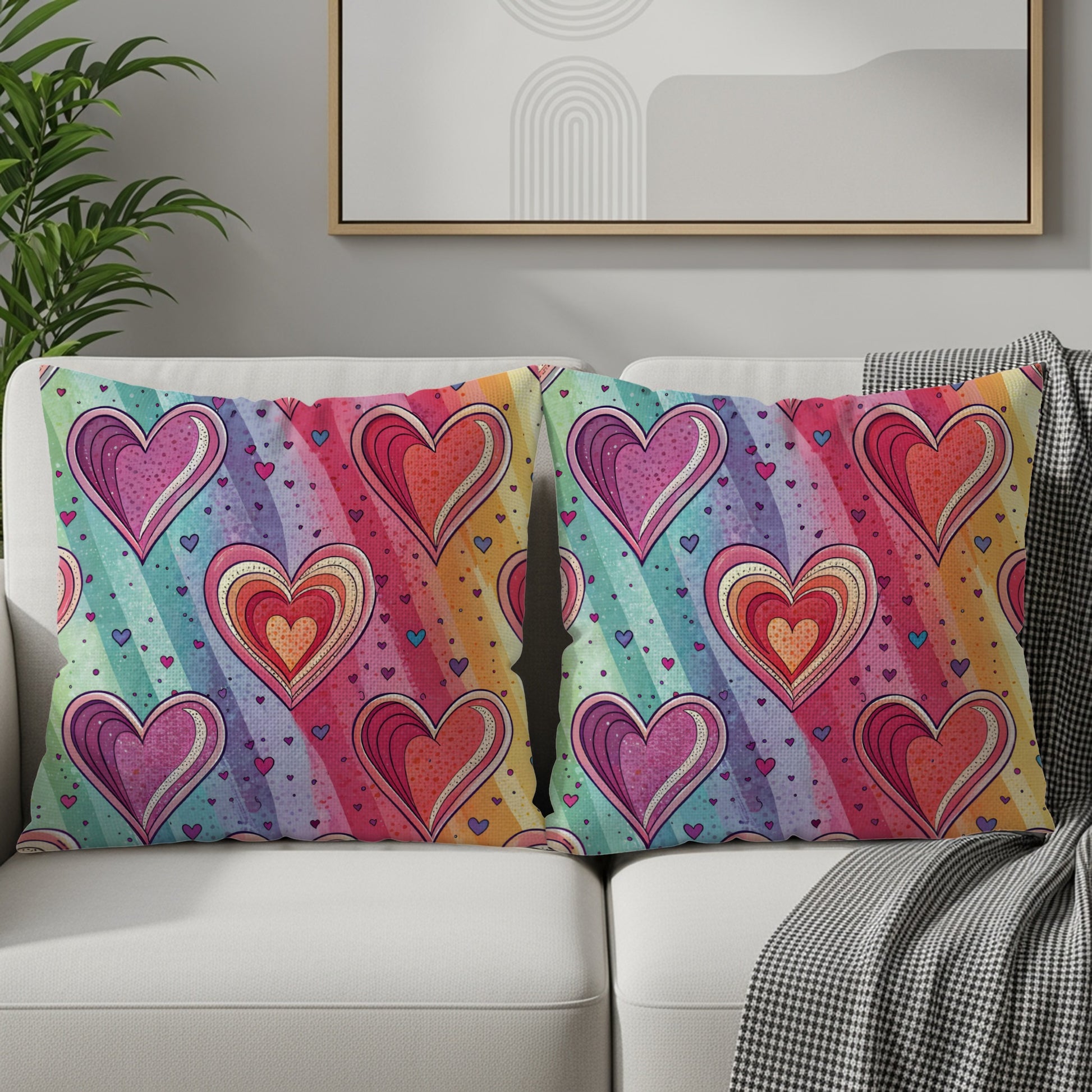 Colorful Heart Pattern Decorative Throw Pillow Set