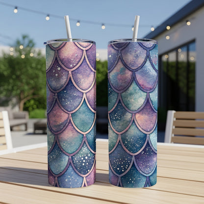 Watercolor Mermaid Scales Pattern in Teal Blue Purple Tumbler - Walk Greener