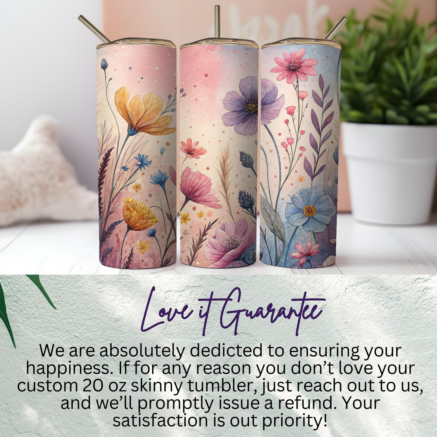 Artistic Floral Design a Perfect Touch for your 20 oz Skinny - Walk Greener