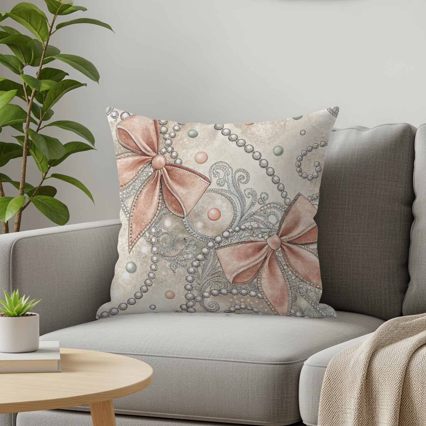 Pastel Bows Beads and Ornate Swirls Pattern Pillows & Pillow Cases - Walk Greener