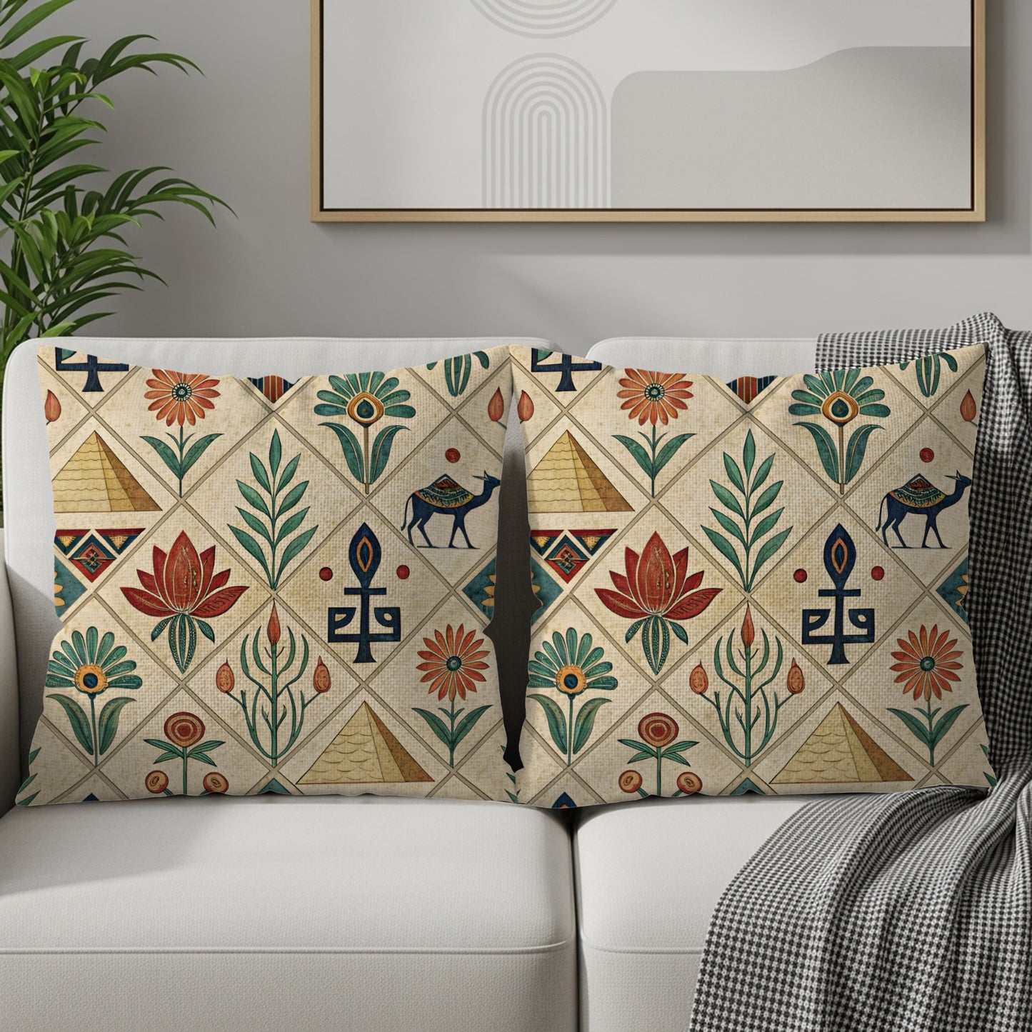 Colorful Geometric Floral Pattern Decorative Pillow Set