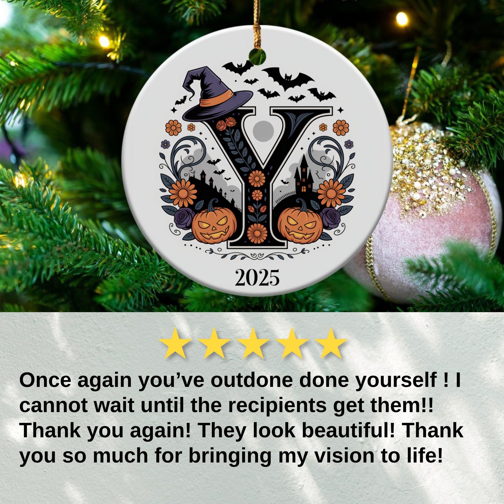 Custom Halloween Themed Christmas Tree Ornament product