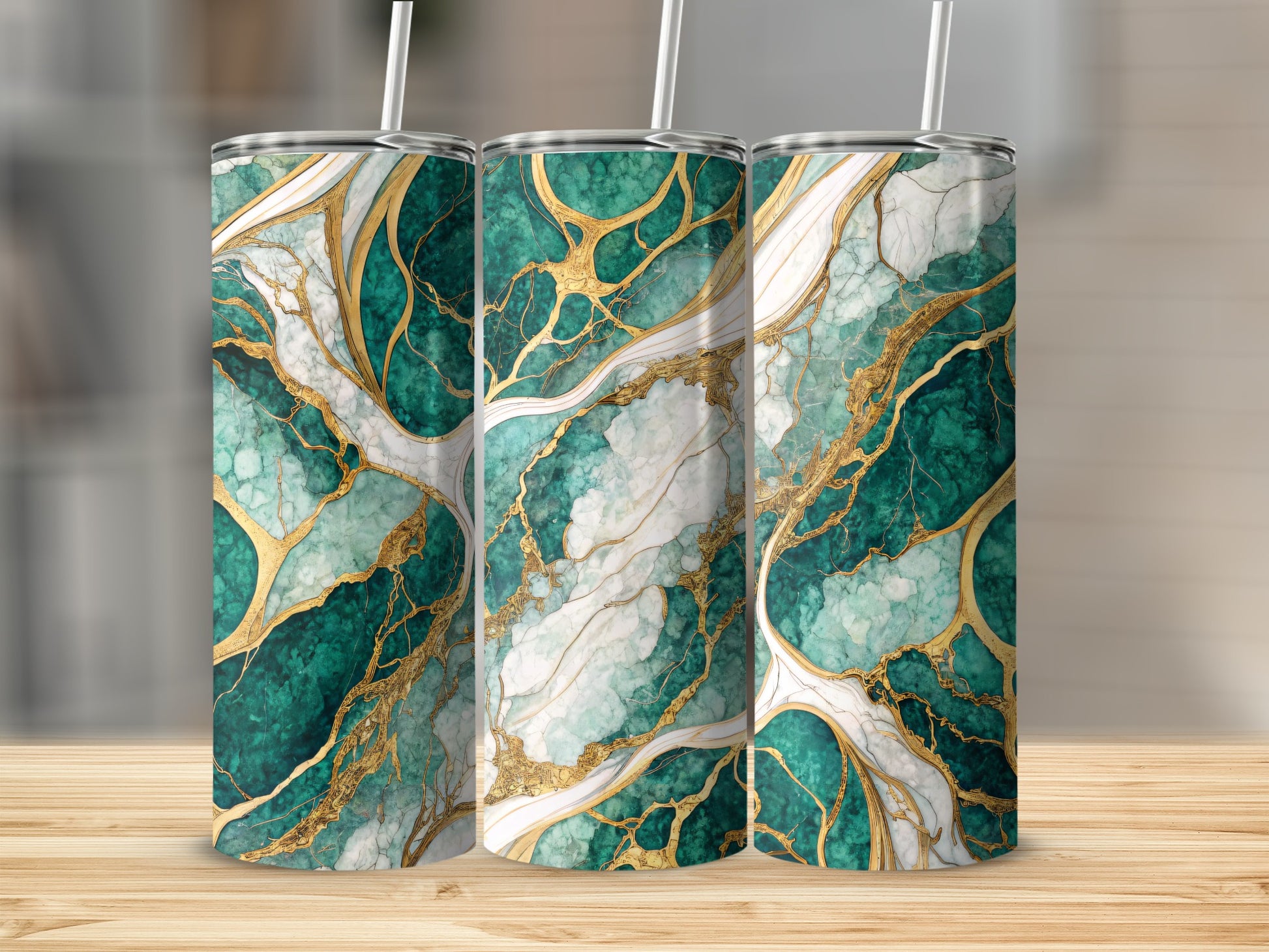 Elegant Green and Gold Marble Design Tumbler Product