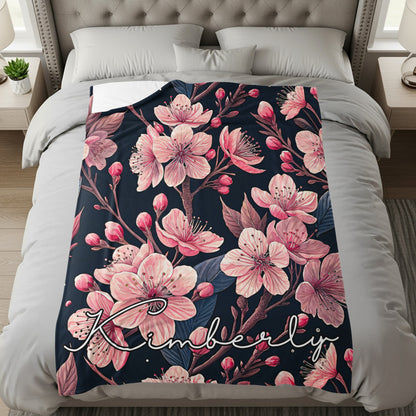Floral Custom Name Blanket With Pretty Pink Blooms Design - Walk Greener