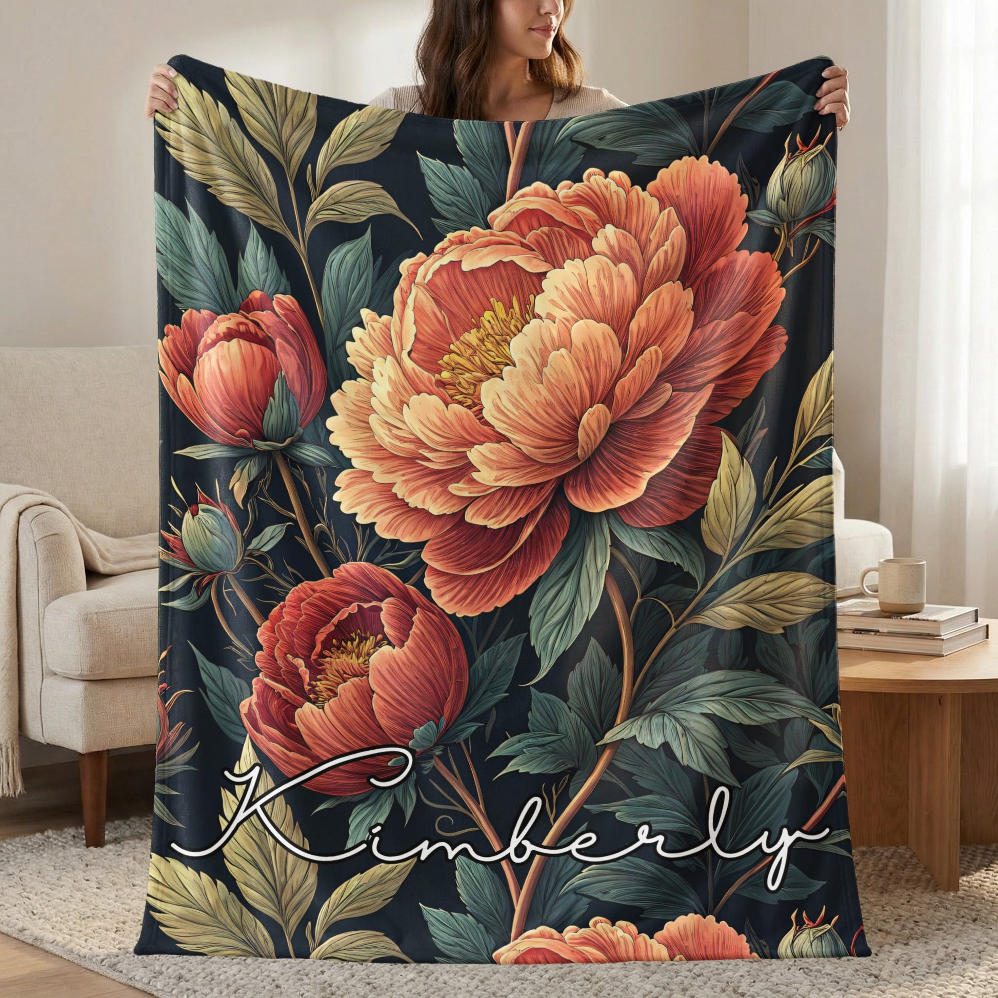 Floral Custom Name Pattern Beautiful Flower Design Custom Blanket - Walk Greener