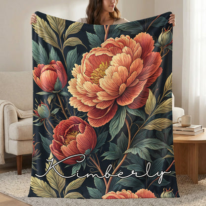 Floral Custom Name Pattern Beautiful Flower Design Custom Blanket - Walk Greener
