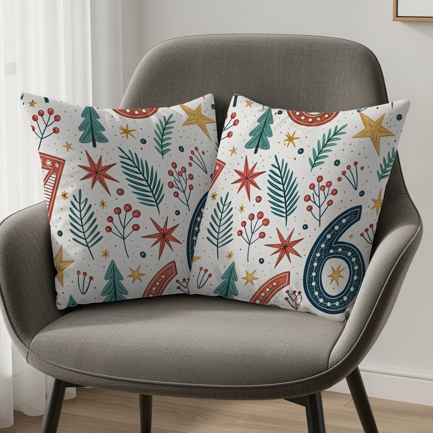 Hand Drawn Festive Holiday Pattern Six Seven Motif Throw Pillows - Walk Greener