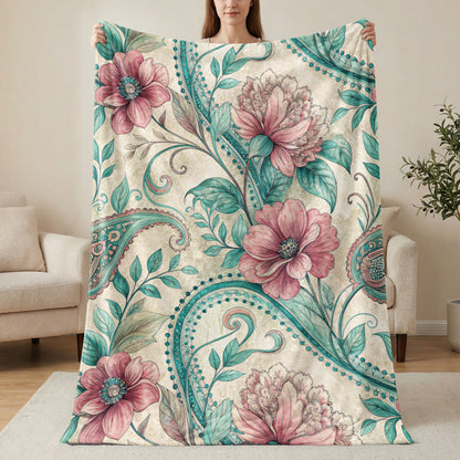 Elegant Floral Paisleys and Blooms Artistic Velveteen Plush Blankets - Walk Greener