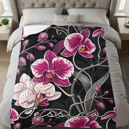 Custom Name Floral Design with Orchids on a Black Backdrop - Walk Greener