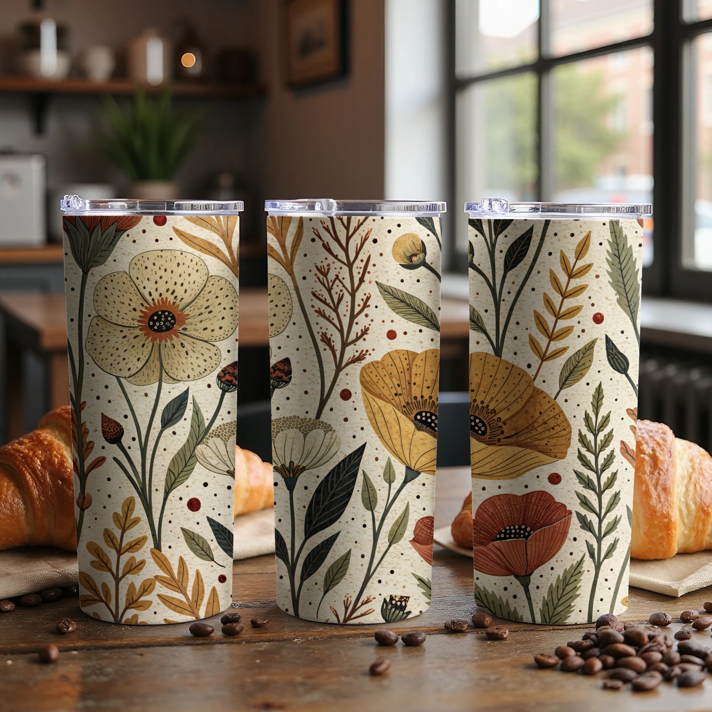 Elegant Floral Pattern with Earthy Tones 20 oz Skinny Tumbler - Walk Greener