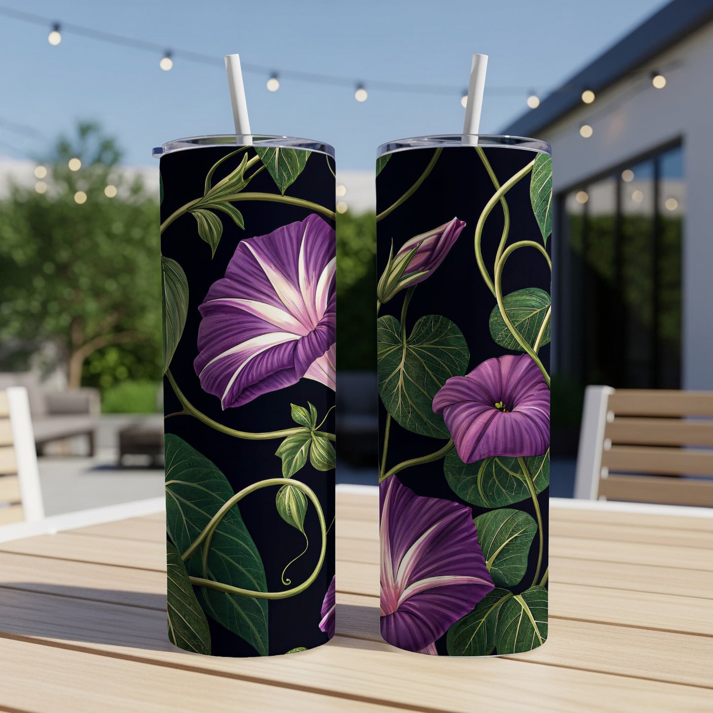 Elegant Purple Morning Glory Floral Tumbler