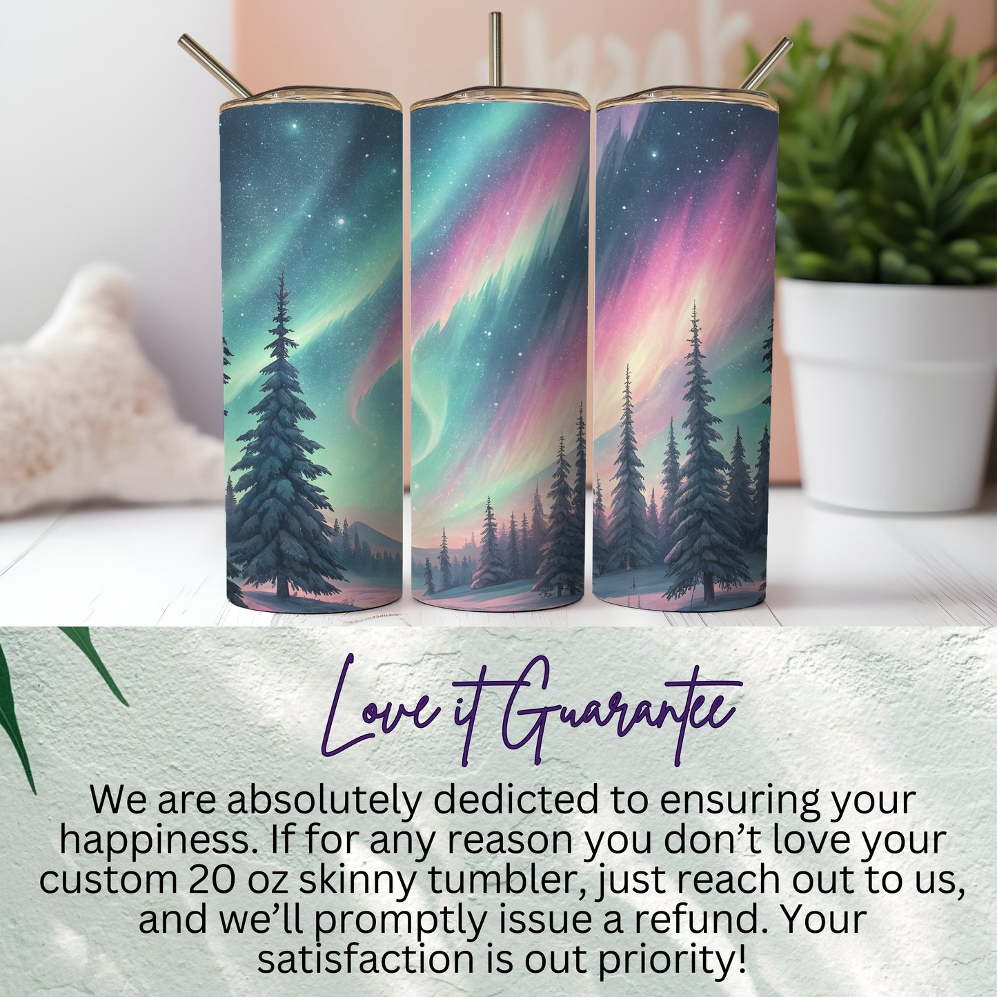 Aurora Borealis Scene with Winter Trees Design Tumbler - Walk Greener