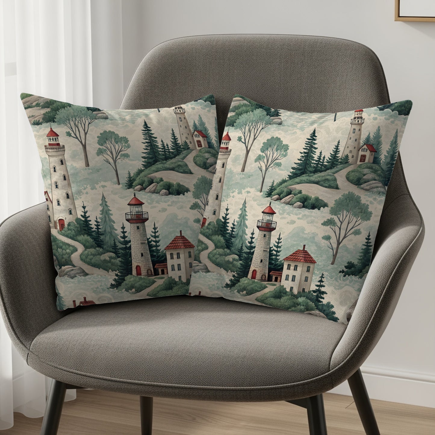 Scenic Lighthouse Print Accent Cushion Cover Set
