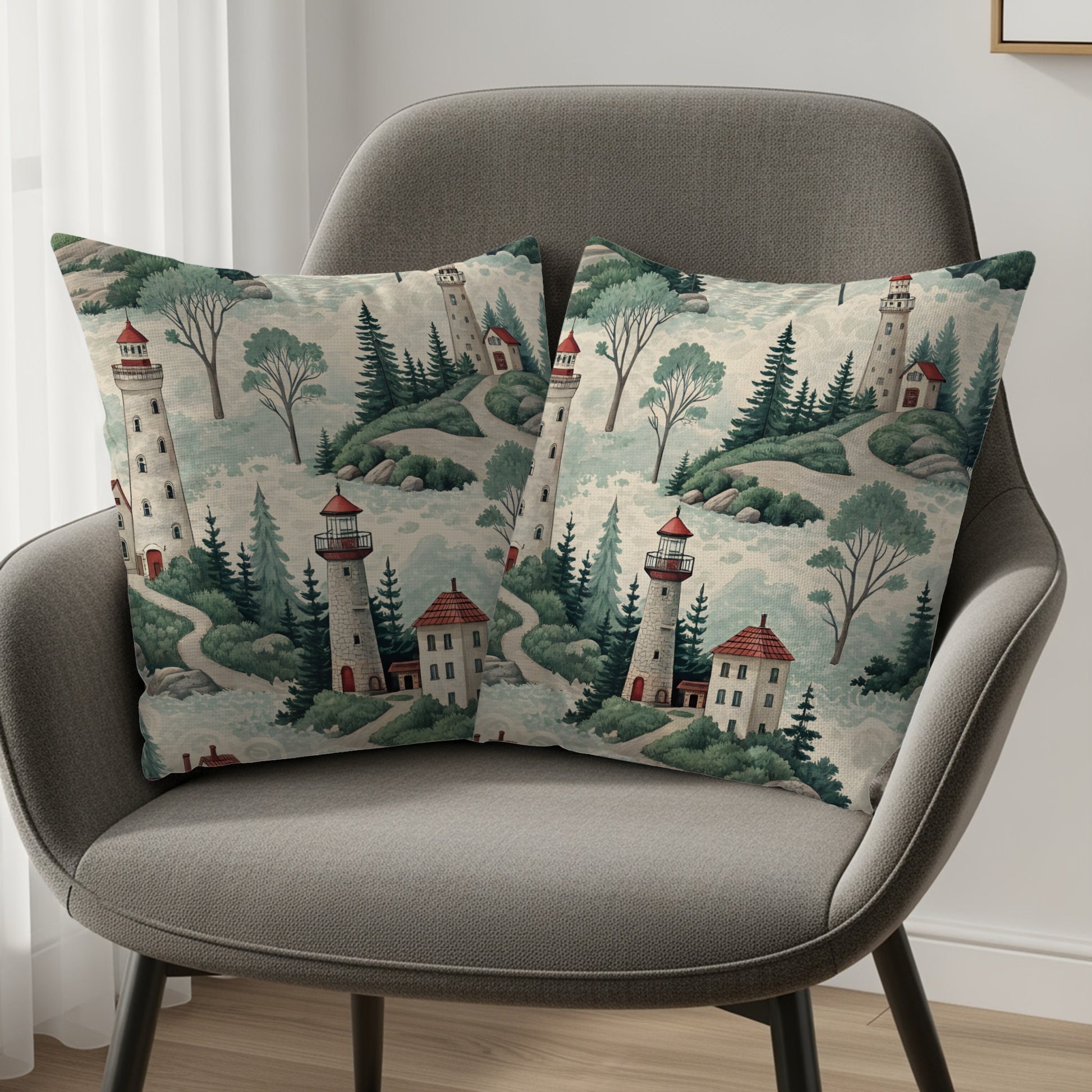 Scenic Lighthouse Print Accent Cushion Cover Set