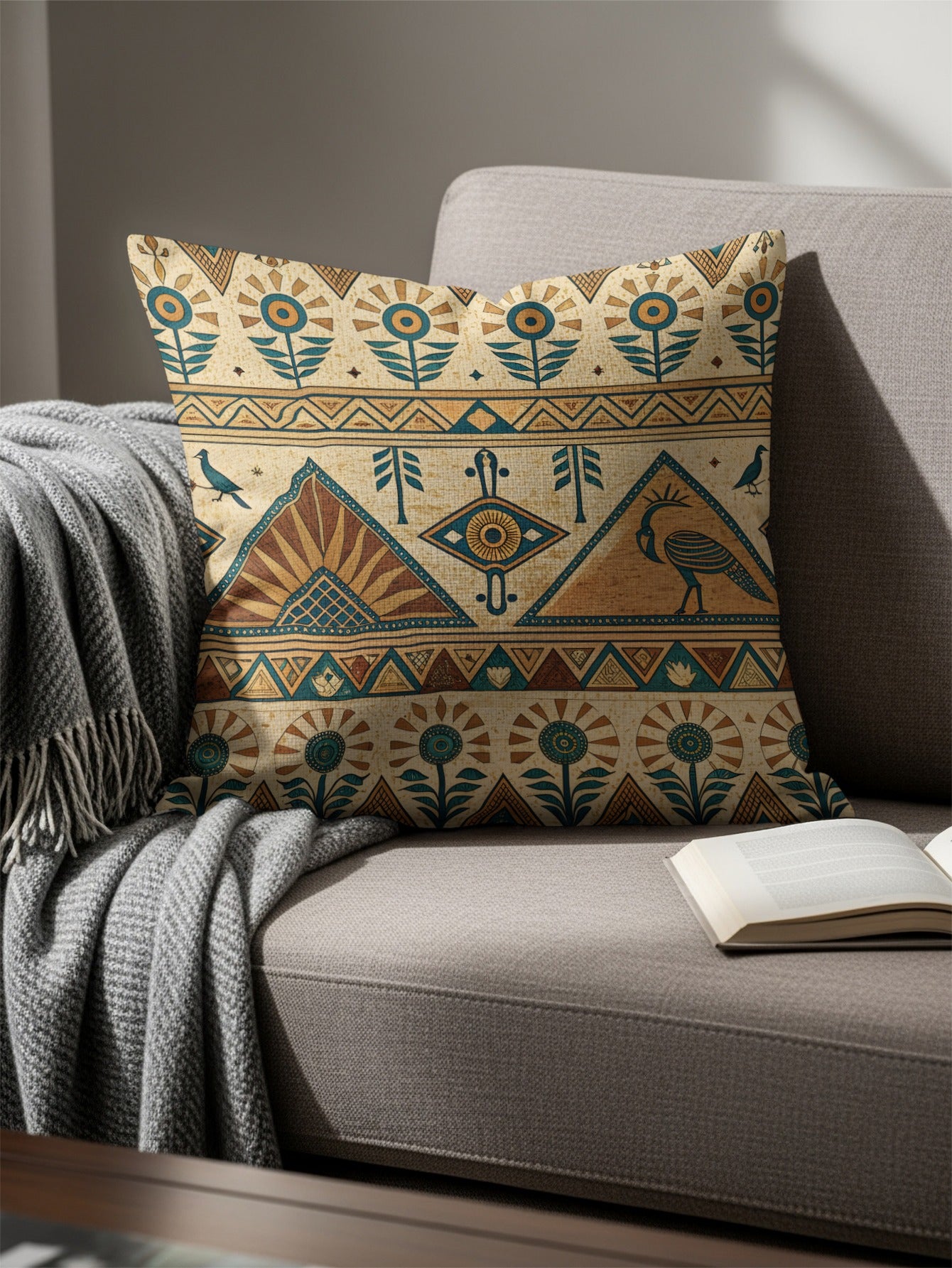 Decorative Geometric Floral Pattern Throw Pillow
