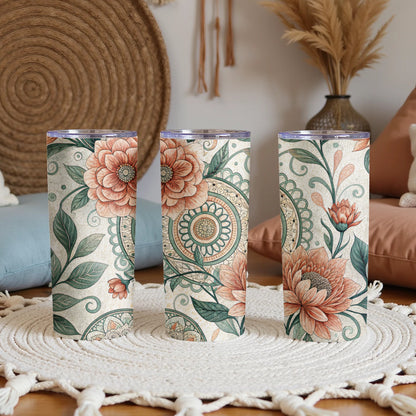 Floral Mandala Watercolor Design 20 oz Skinny Tumbler - Walk Greener