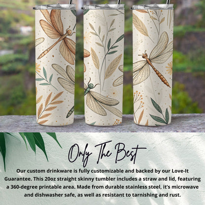 Customizable Dragonfly Design Tumbler with Straw and Lid