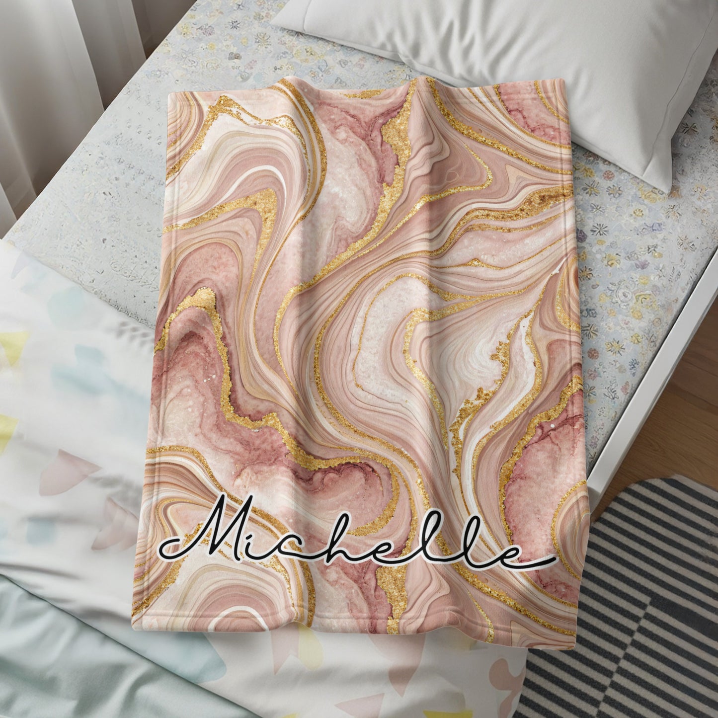 Personalized Gold Marble Bedding Blanket Custom Name
