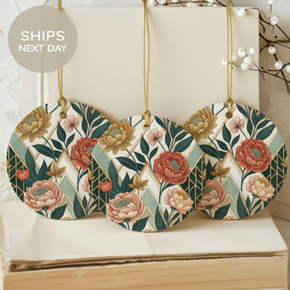Floral Pattern Round Ornaments Ships Next Day Hanging Decor
